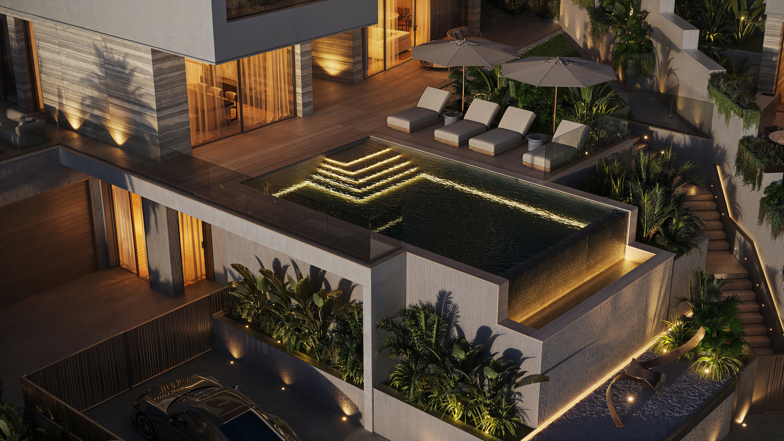 Villa exterior at night 4