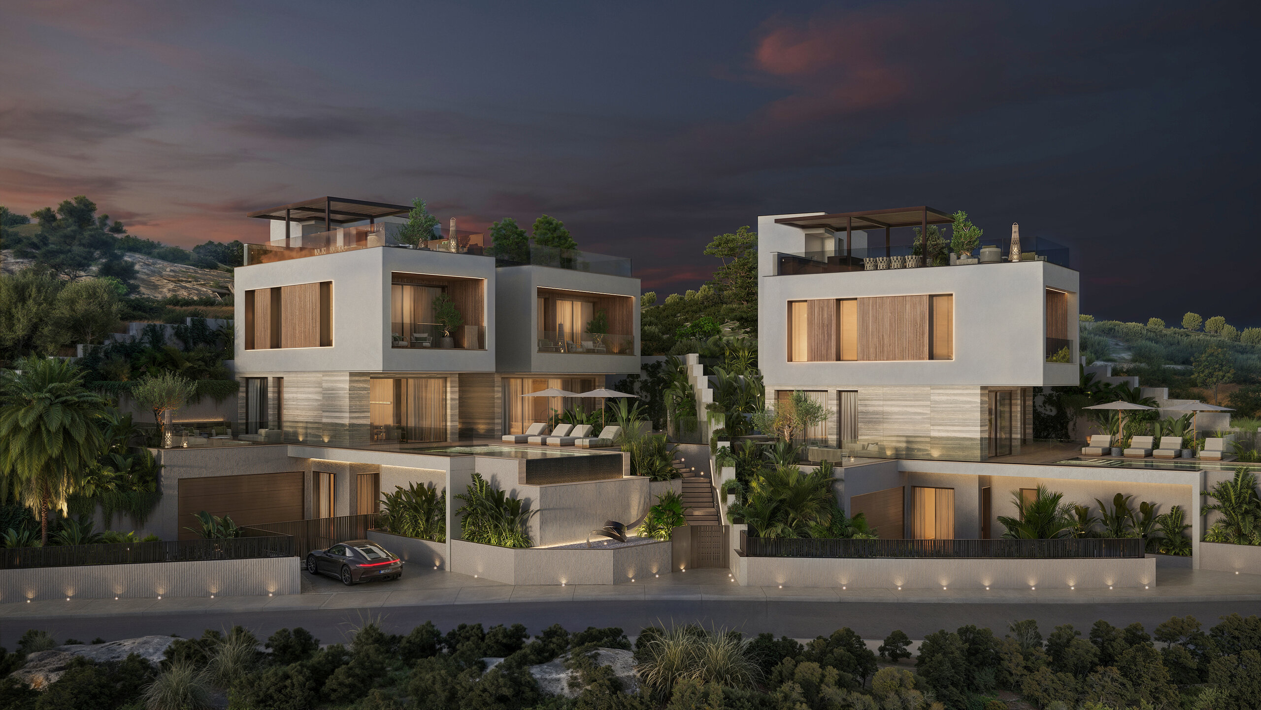 Villa exterior at night 3